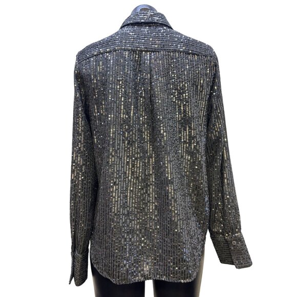 NWT Anthropologie Gray Sequin Blouse M - Picture 2 of 6